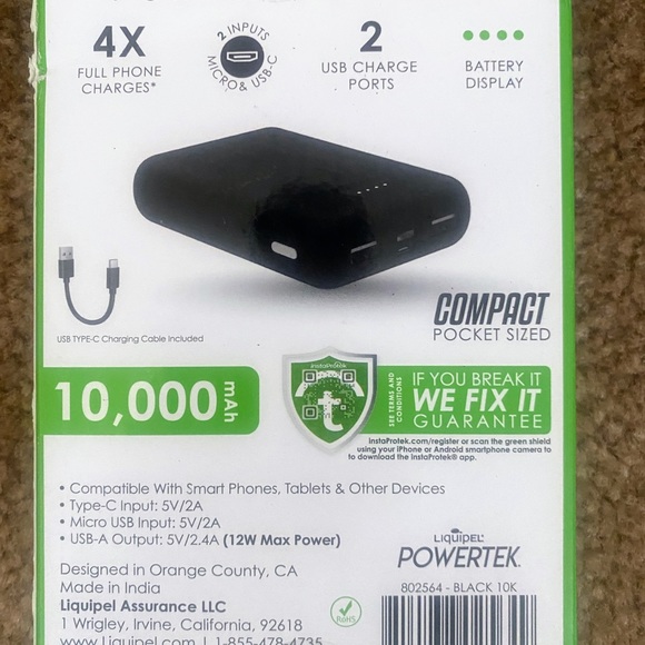 Liquipel Powertek Compact Portable Charger, Battery Bank 10000 mAh, Micro USB - Picture 7 of 7